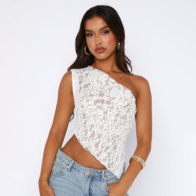 Asymmetrische Lace Crop Top | Trendy & Verleidelijke Look