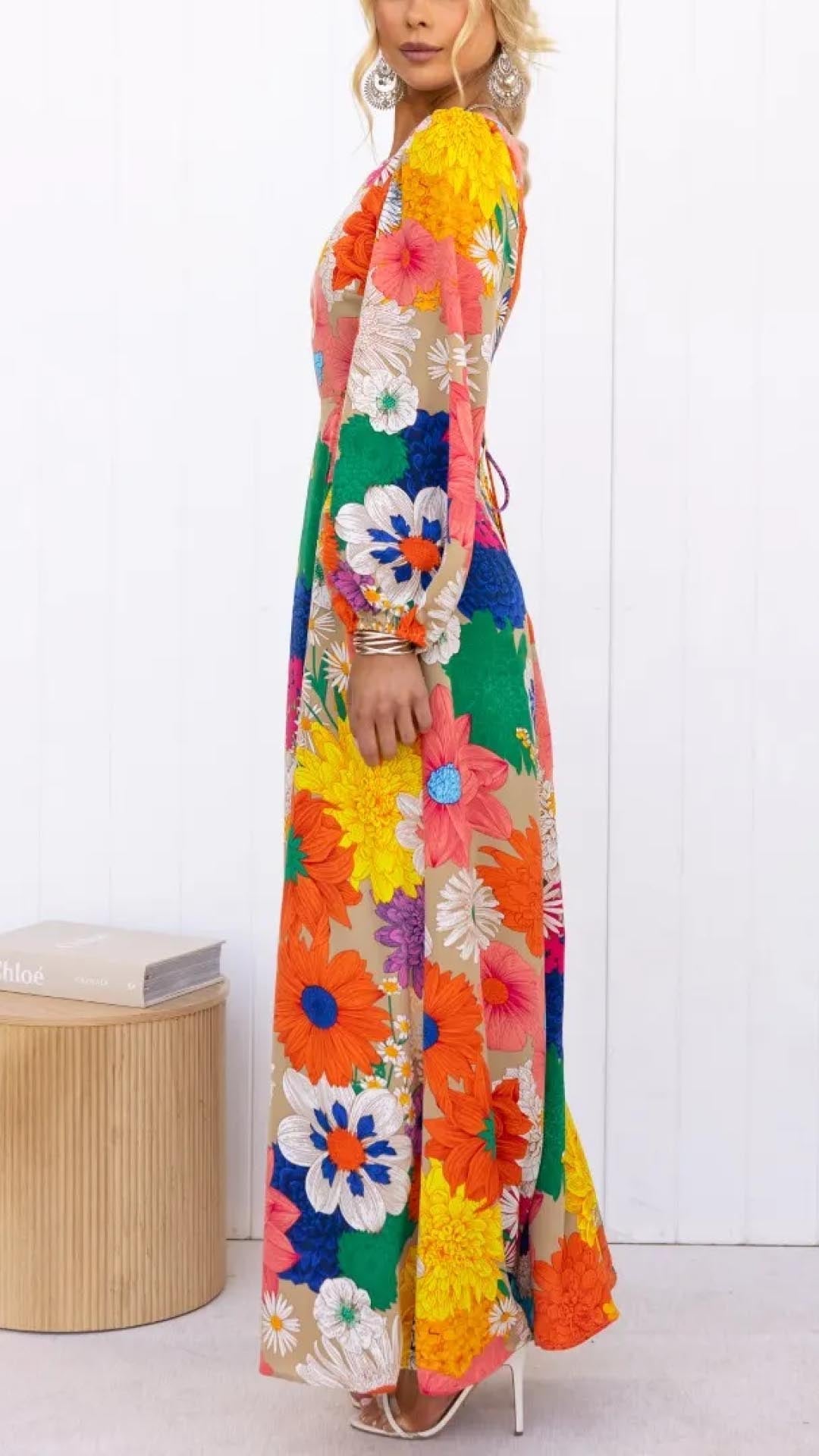 Bohemian Maxi Jurk | Bloemenprint En Open Rug