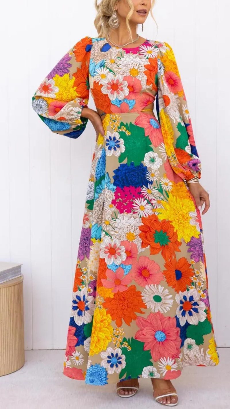 Bohemian Maxi Jurk | Bloemenprint En Open Rug