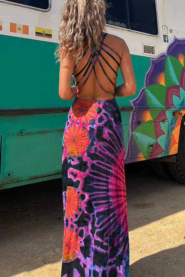 Bohemian Maxi Jurk | Tie-Dye & Open Rug