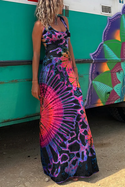 Bohemian Maxi Jurk | Tie-Dye & Open Rug