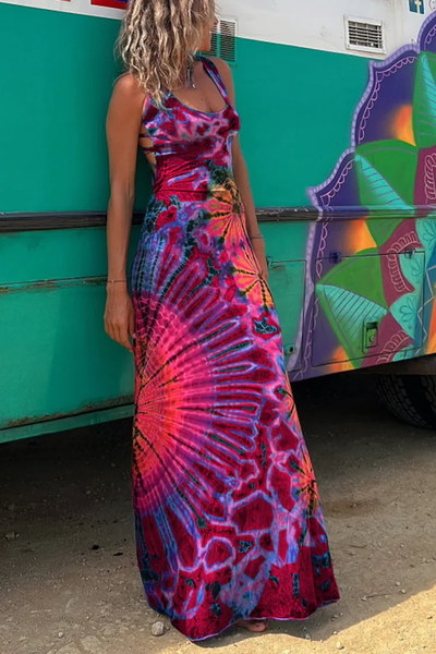 Bohemian Maxi Jurk | Tie-Dye & Open Rug