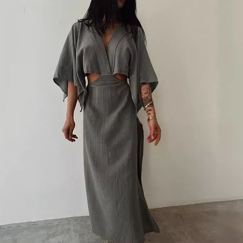 Bohemian Maxi Jurk | V-Hals & Cut-Out Details