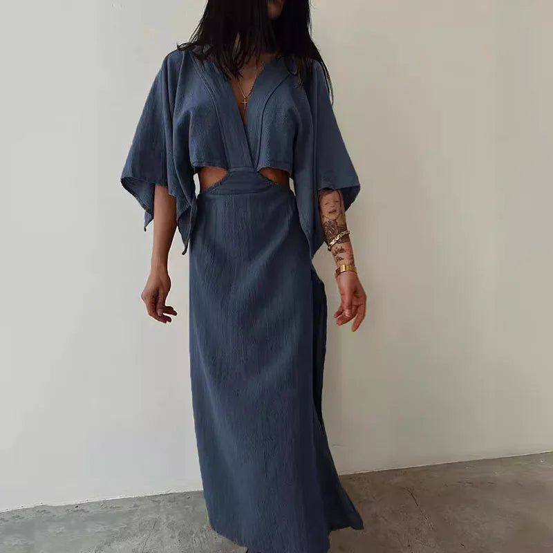 Bohemian Maxi Jurk | V-Hals & Cut-Out Details