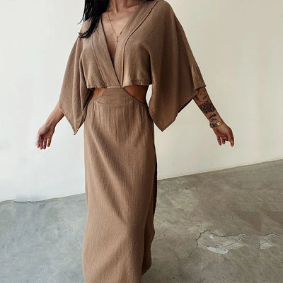 Bohemian Maxi Jurk | V-Hals & Cut-Out Details