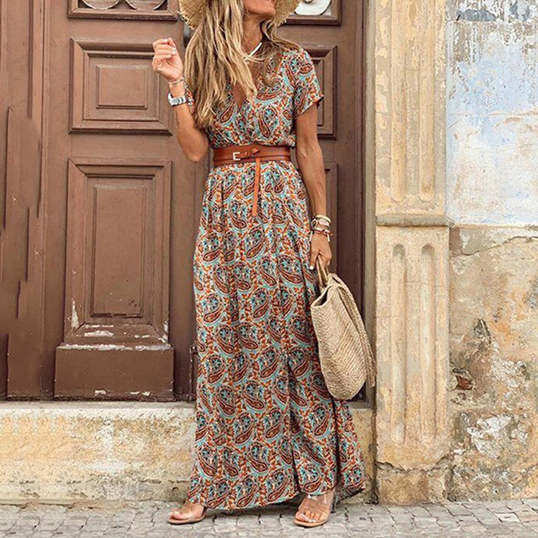 Bohemian Maxi Jurk | Vintage Print & Hoge Split