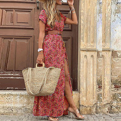 Bohemian Maxi Jurk | Vintage Print & Hoge Split