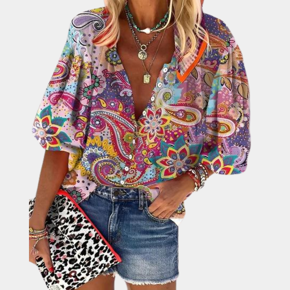 Boho Overhemdblouse | Kleurrijk Paisley Ontwerp