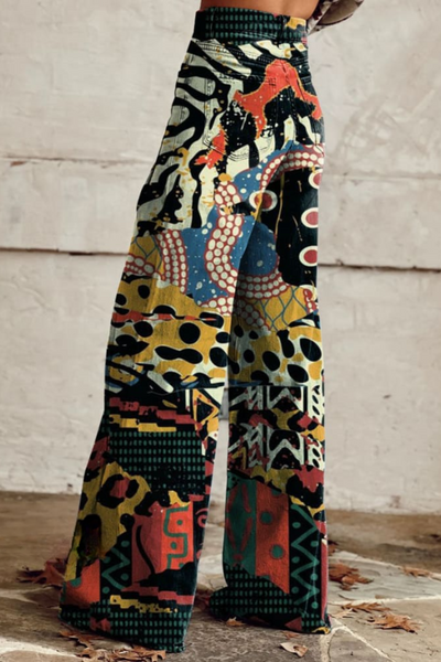 Boho Wide Leg Broek | Retro Print