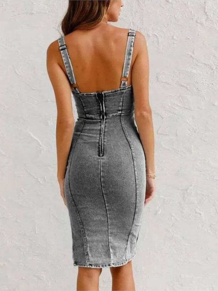 Denim Midi Jurk | Getailleerd Met Split