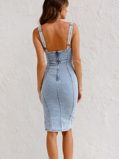 Denim Midi Jurk | Getailleerd Met Split