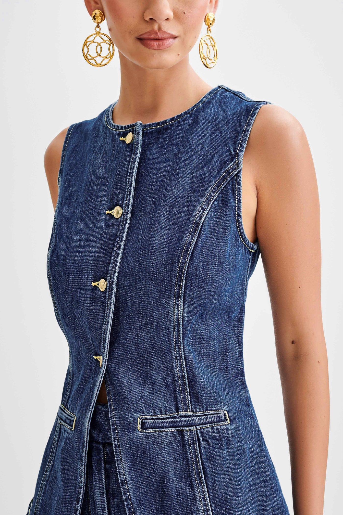 Denim Mouwloos Gilet | Getailleerd Design