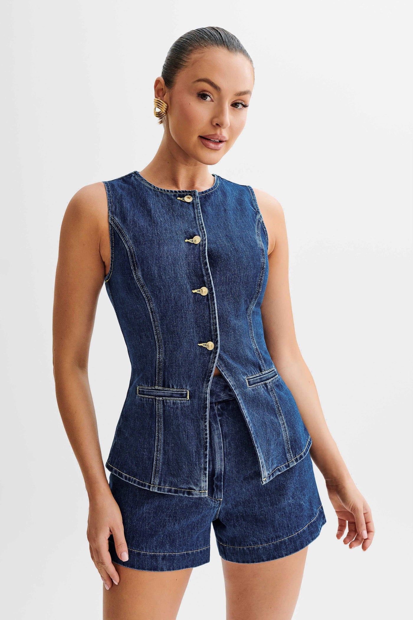 Denim Mouwloos Gilet | Getailleerd Design