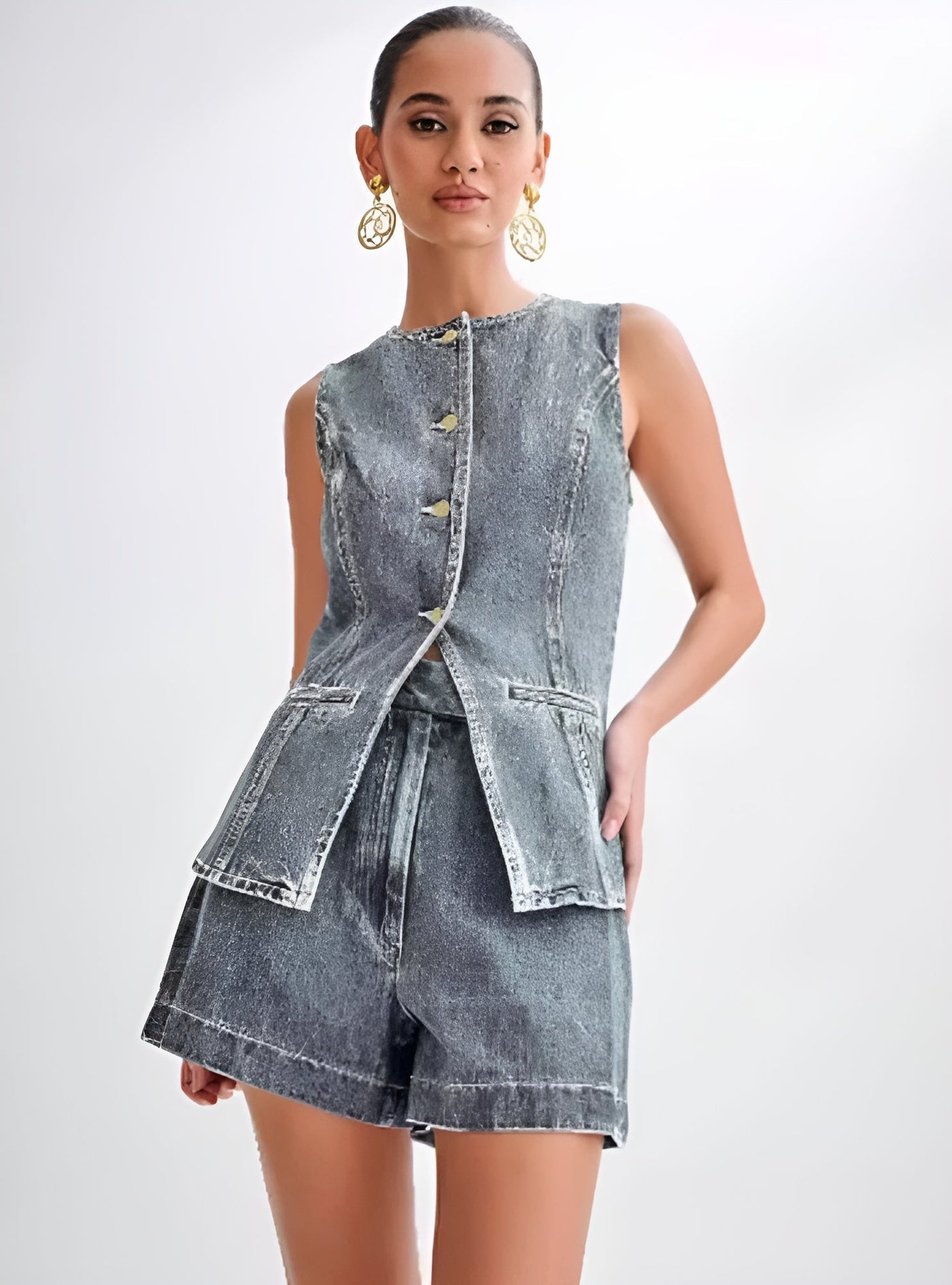 Denim Mouwloos Gilet | Getailleerd Design