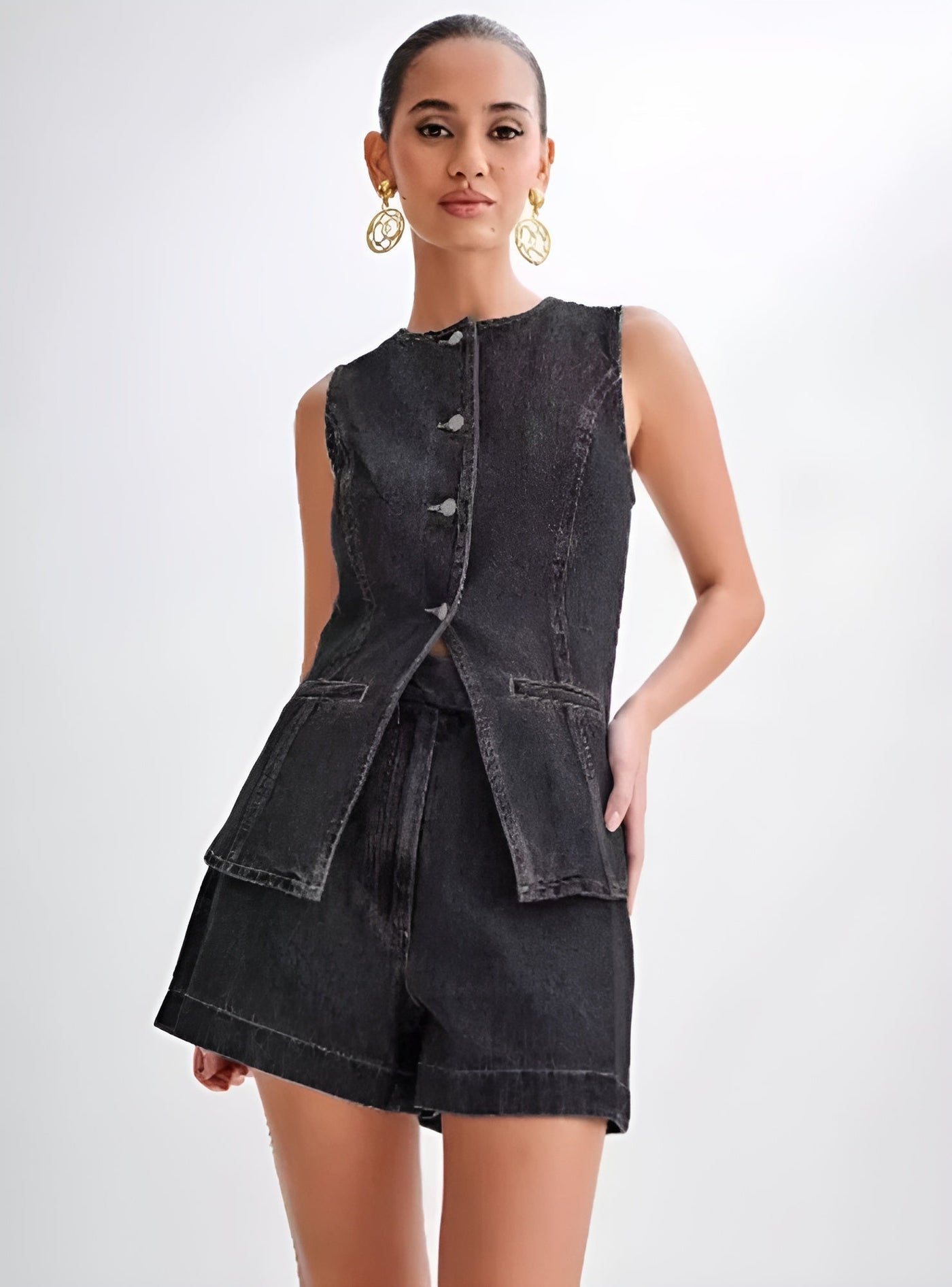 Denim Mouwloos Gilet | Getailleerd Design