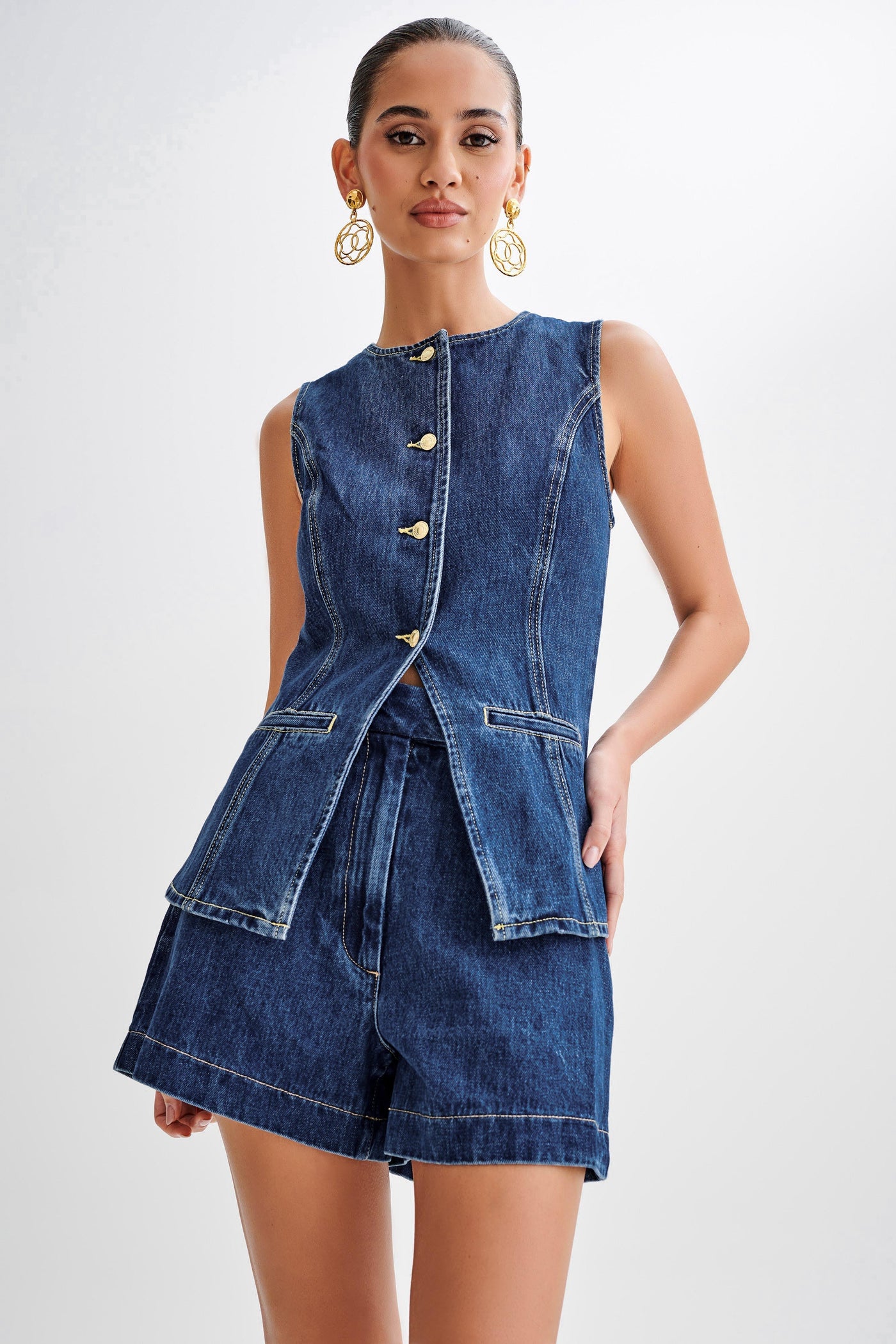 Denim Mouwloos Gilet | Getailleerd Design