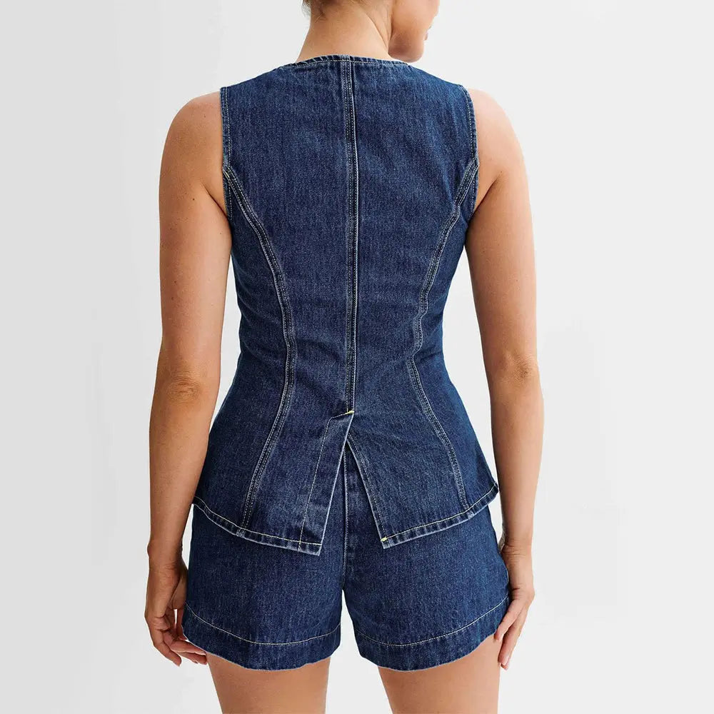 Denim Mouwloos Gilet | Getailleerde Pasvorm