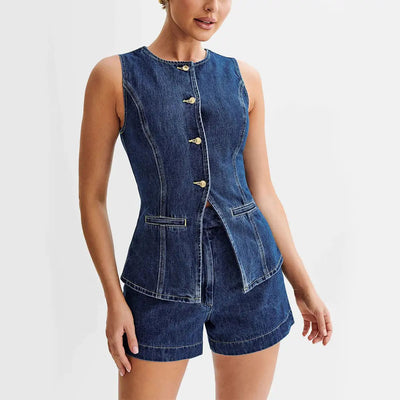 Denim Mouwloos Gilet | Getailleerde Pasvorm