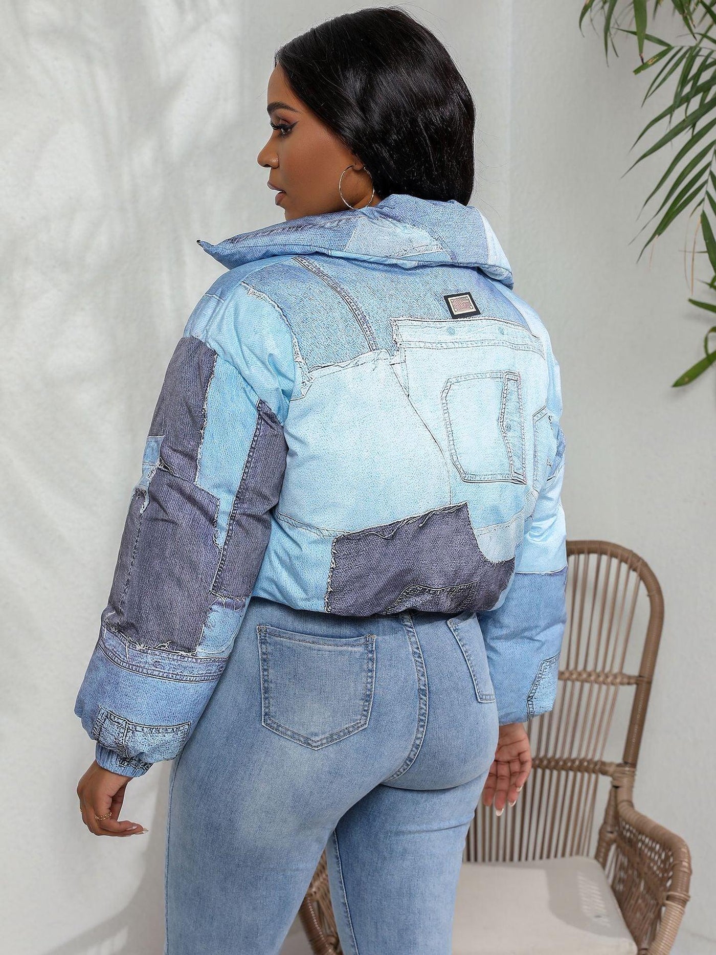 Denim Patchwork Puffer Jas | Trendy En Warm