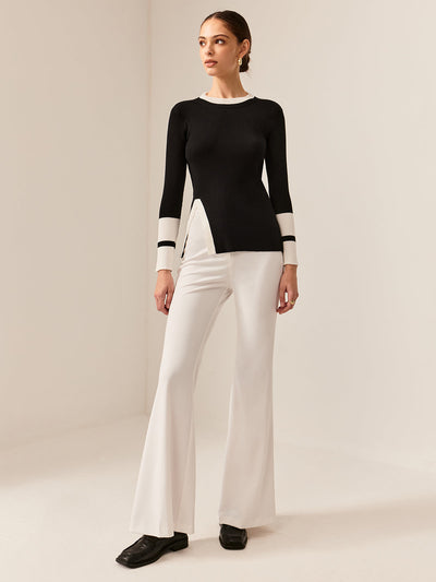 Elegant Geribde Top | Zwart-Wit Contrast