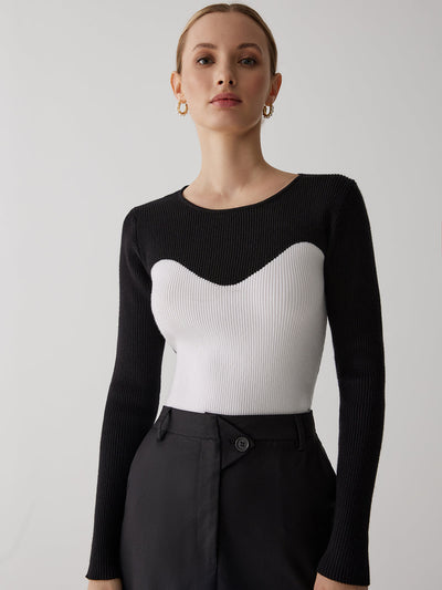 Elegante Geribbelde Sweater | Contrastdesign