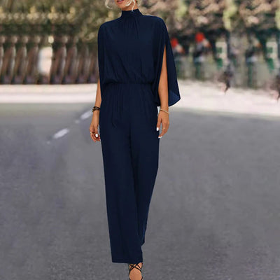 Elegante Jumpsuit Met Hoge Hals | Stijlvolle Cape Mouwen