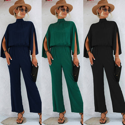 Elegante Jumpsuit Met Hoge Hals | Stijlvolle Cape Mouwen