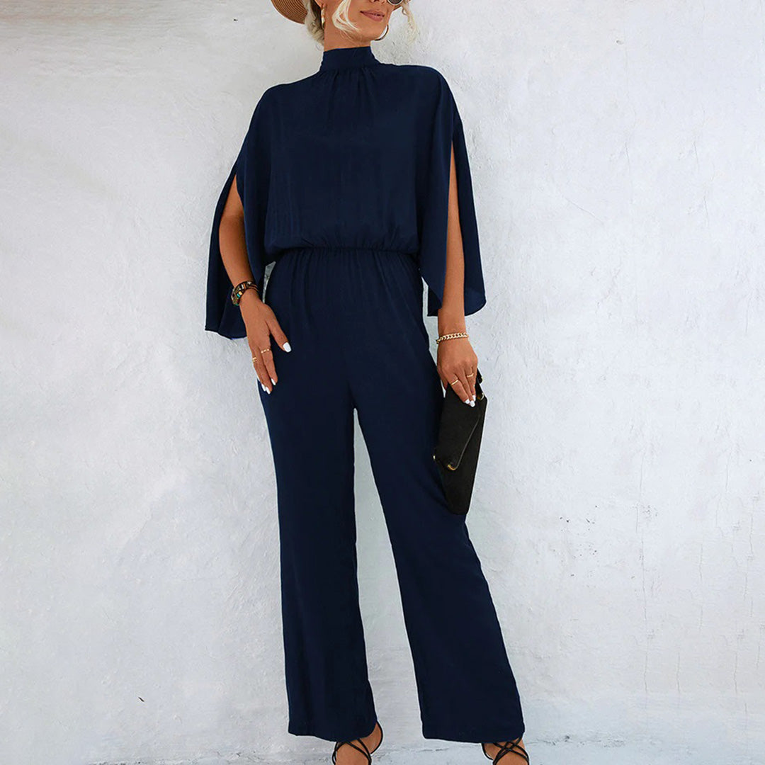 Elegante Jumpsuit Met Hoge Hals | Stijlvolle Cape Mouwen