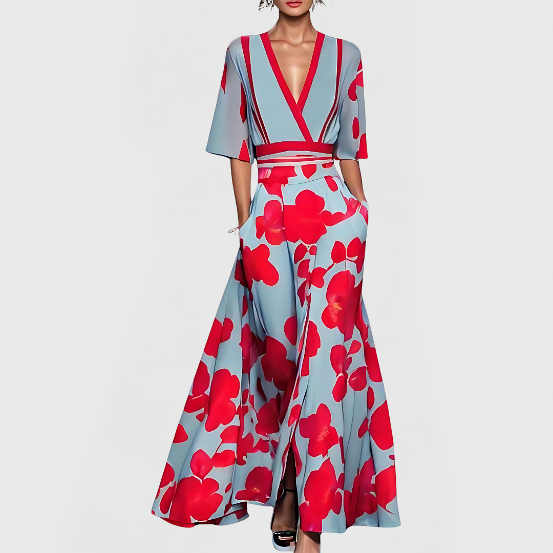 Elegante Maxi Jurk | Bloemenprint & Diepe V-Hals