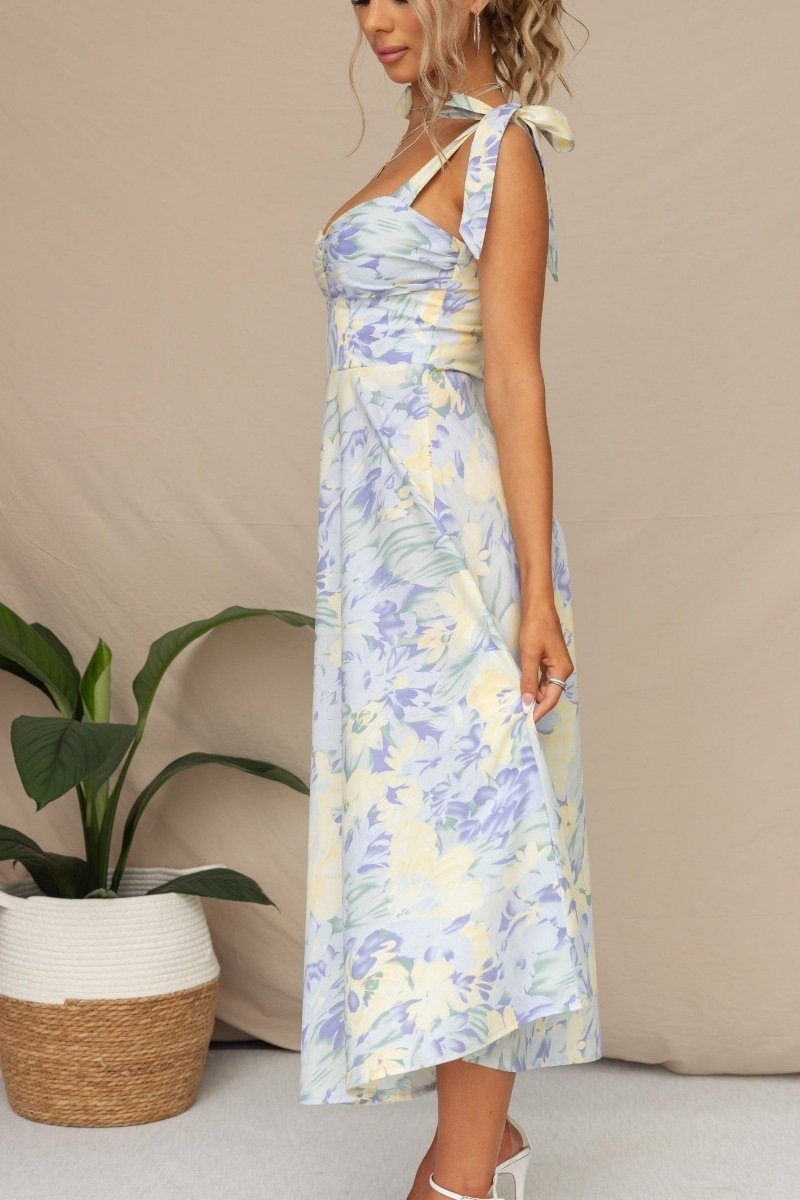 Elegante Maxi Jurk | Bloemenprint & Strikbandjes