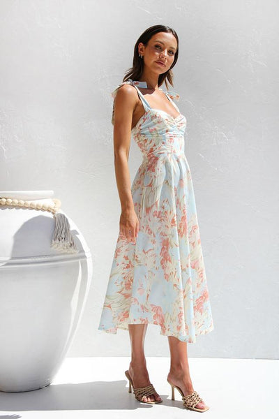 Elegante Maxi Jurk | Bloemenprint & Strikbandjes