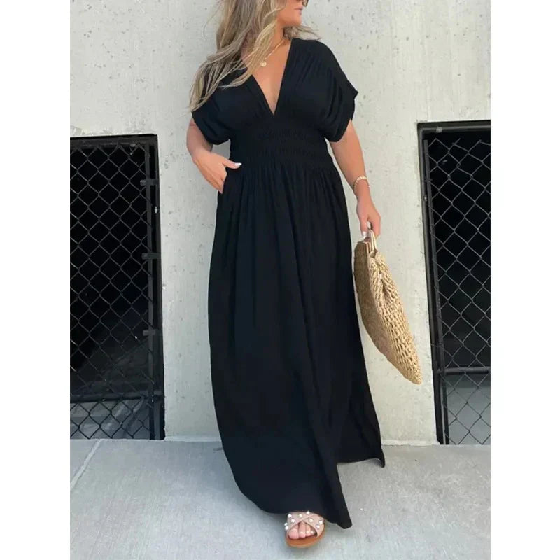 Elegante Maxi Jurk | V-Hals En Hoge Taille