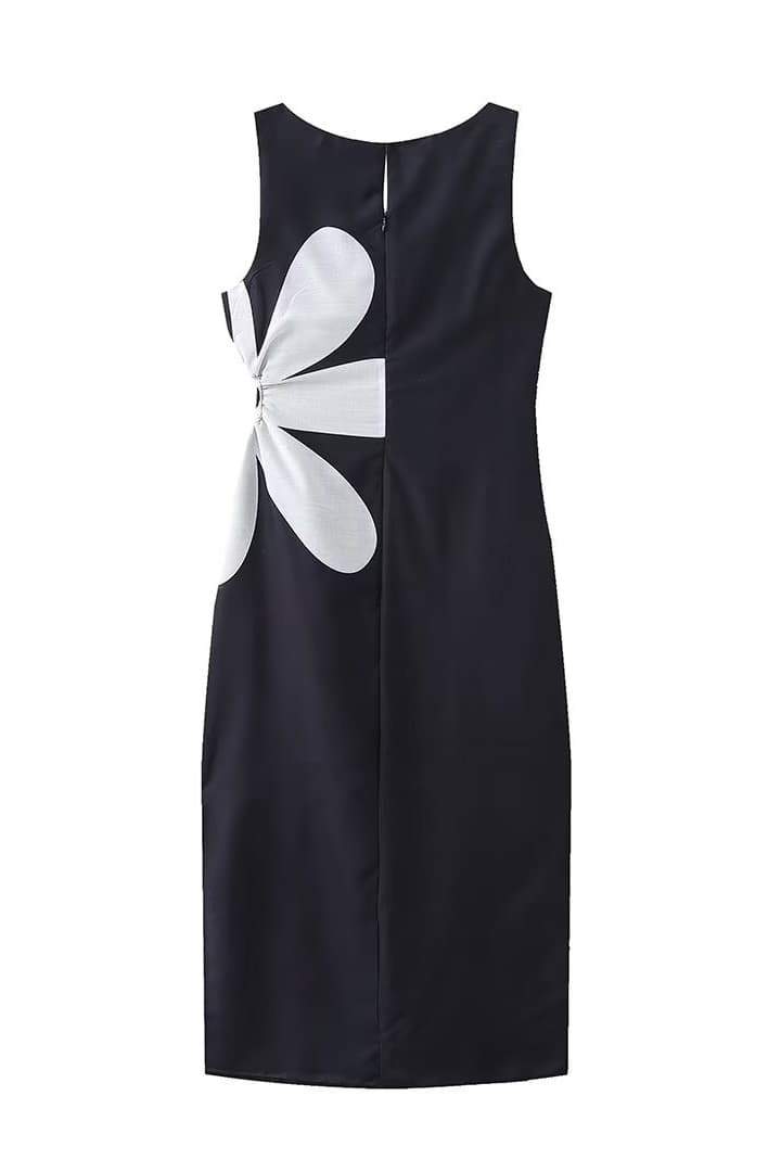 Elegante Midi Jurk | Bloemenaccent & Cut-Out Detail