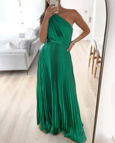 Elegante One-Shoulder Maxi Jurk | Geplooid & Stijlvol