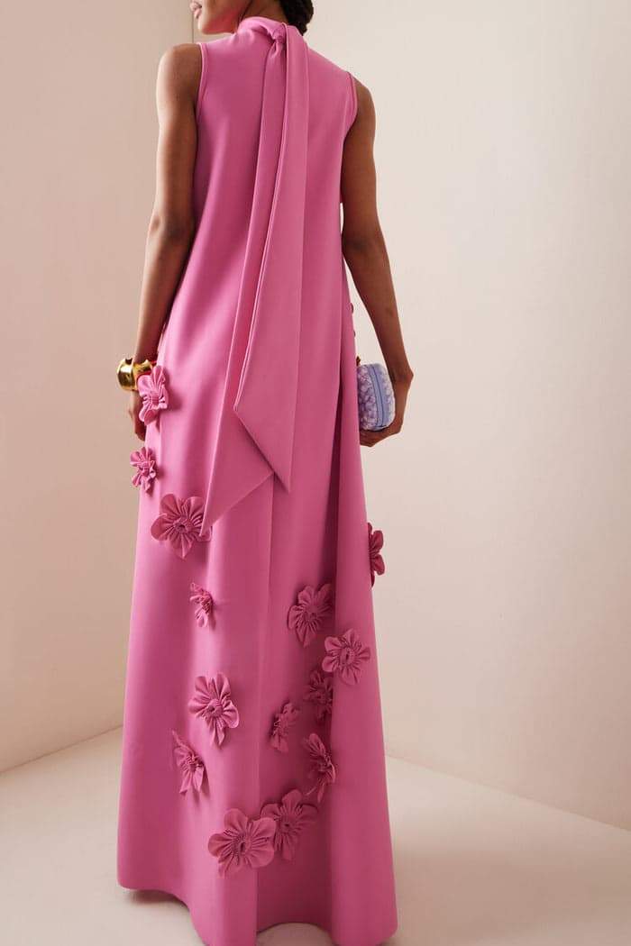 Elegante Roze Maxi Jurk | Bloemenapplicaties