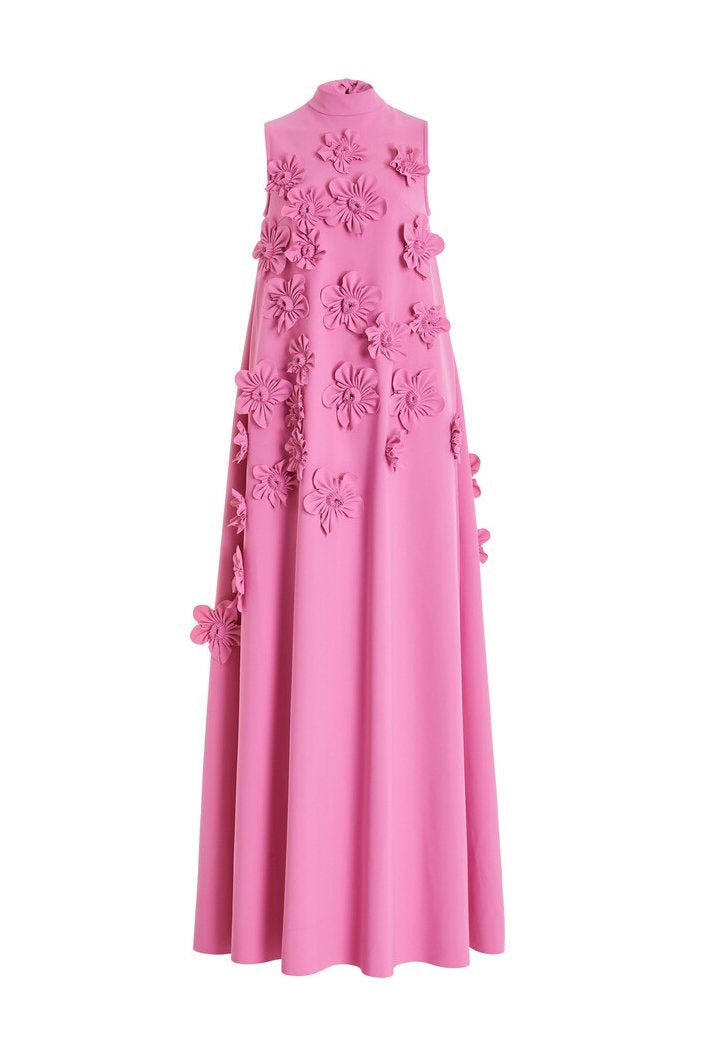 Elegante Roze Maxi Jurk | Bloemenapplicaties