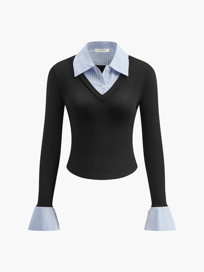 Elegante Slim-Fit Blouse | V-Hals Met Kraagdetail