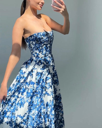 Elegante Strapless Maxi Jurk | Bloemenprint