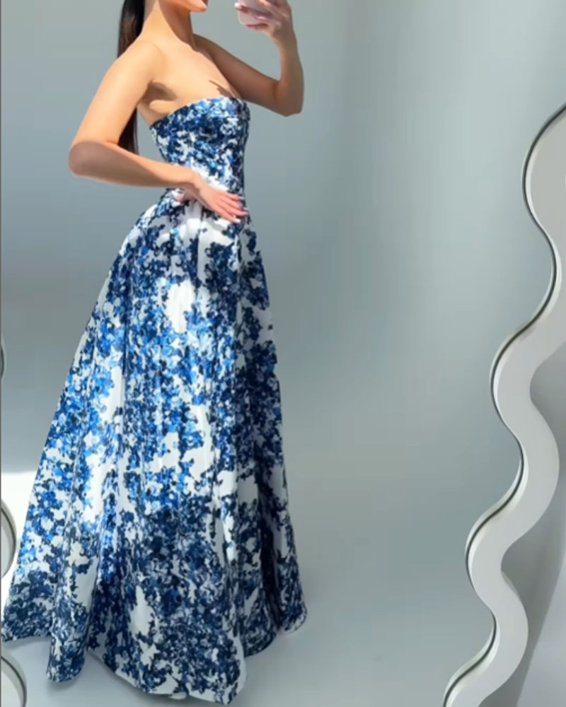 Elegante Strapless Maxi Jurk | Bloemenprint