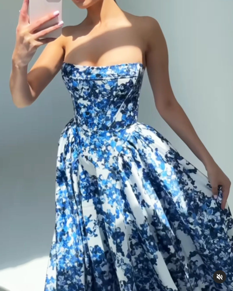 Elegante Strapless Maxi Jurk | Bloemenprint