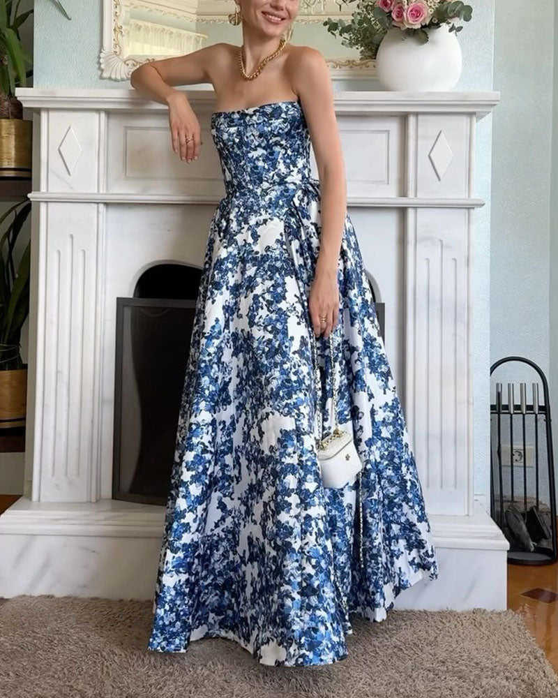 Elegante Strapless Maxi Jurk | Bloemenprint