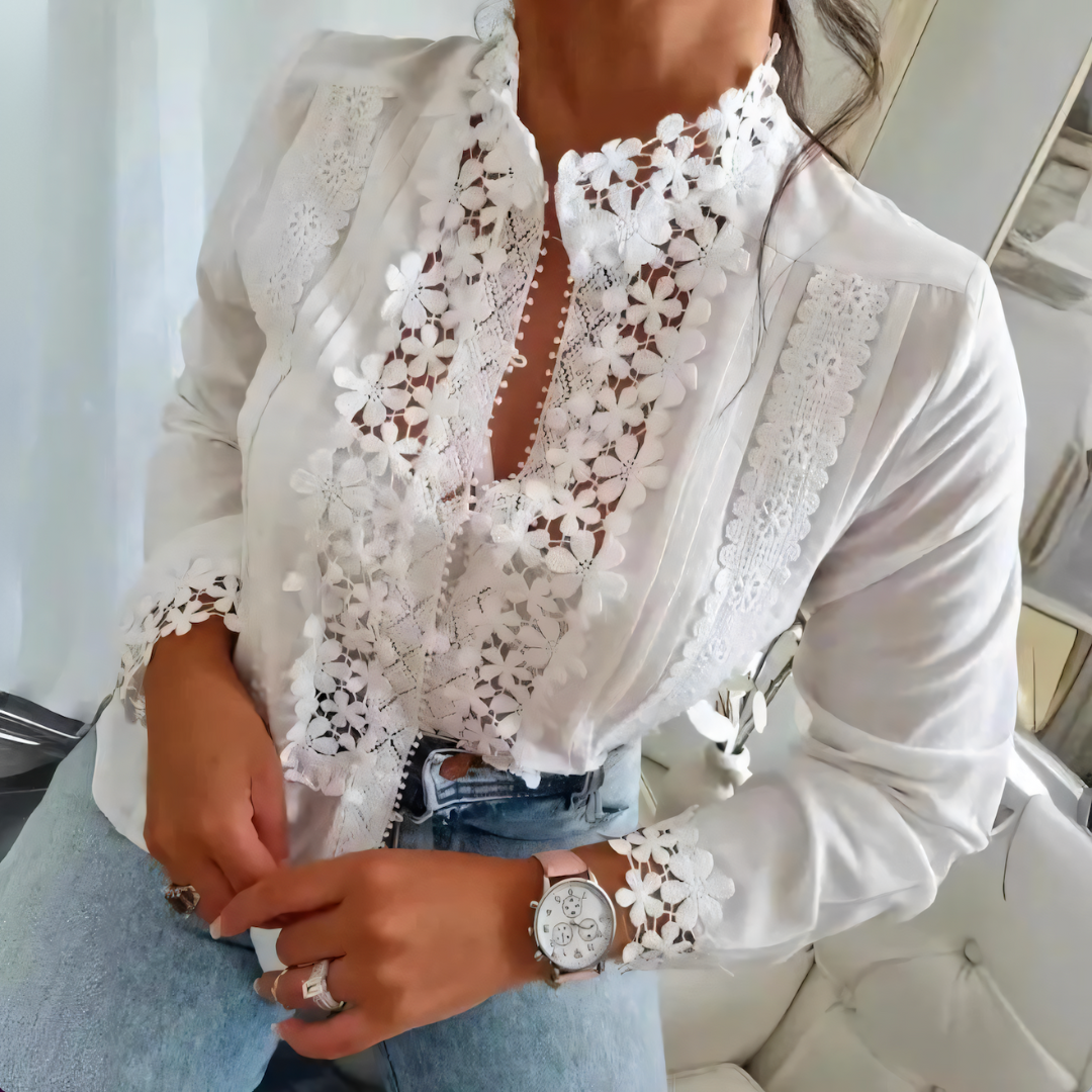 Elegante Witte Blouse | Kant & Bloemenpatroon