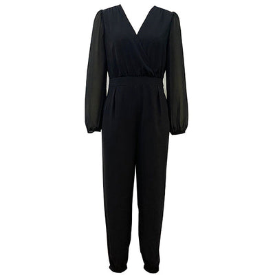 Elegante Zwarte Jumpsuit | Met Transparante Mouwen