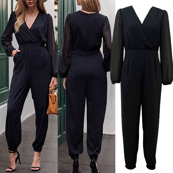 Elegante Zwarte Jumpsuit | Met Transparante Mouwen