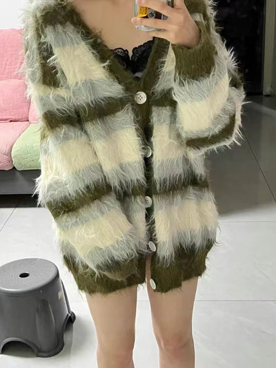 Gebreid Gestreept Fluffy Vest | Zachte Warme Stijl