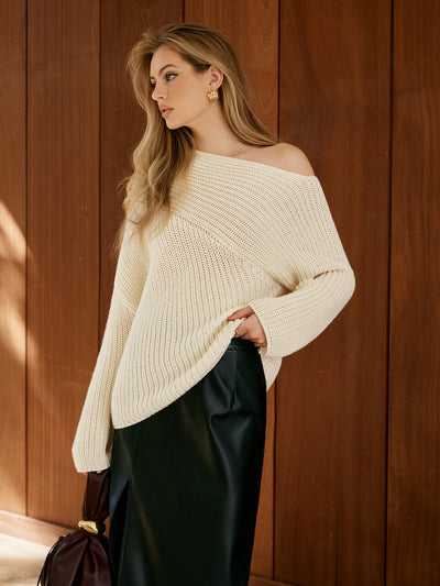 Gebreide Off-Shoulder Trui | Comfortabele Pasvorm