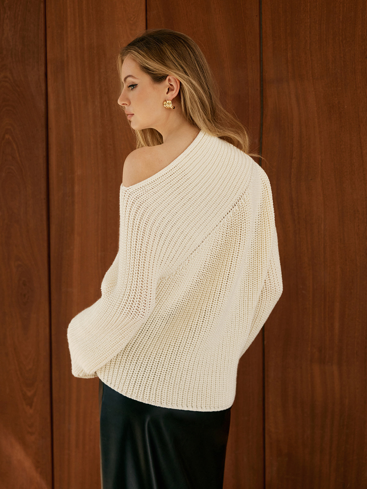 Gebreide Off-Shoulder Trui | Comfortabele Pasvorm