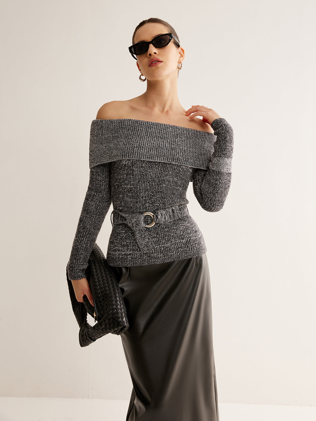 Gebreide Off-Shoulder Trui | Met Taille Ceintuur