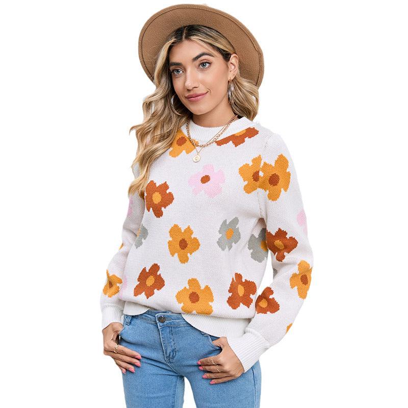 Gebreide Trui Met Bloemenprint | Warme Herfstlook