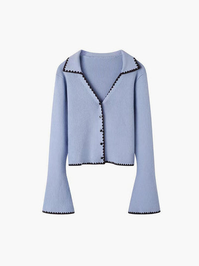 Gebreide V-Hals Cardigan | Elegante Contrasterende Details